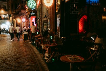 Nightlife scene with people enjoying a drink