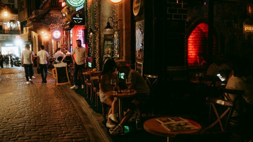 Nightlife scene with people enjoying a drink