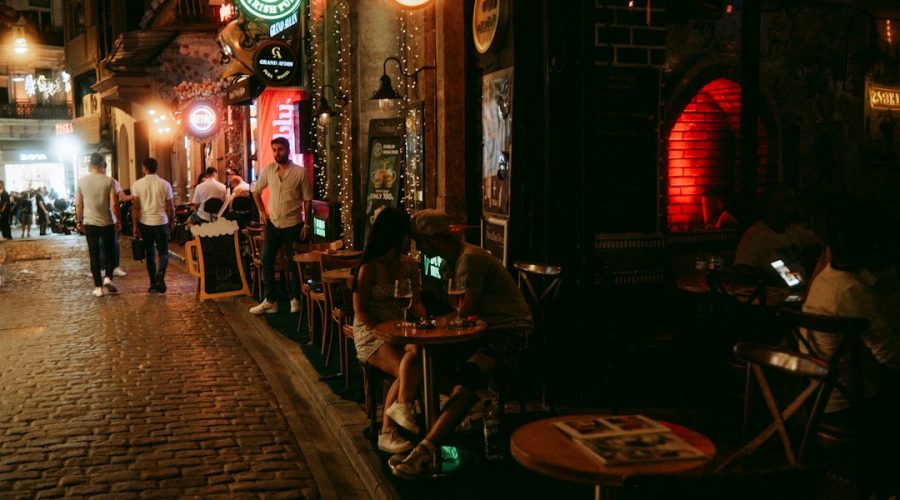 Nightlife scene with people enjoying a drink